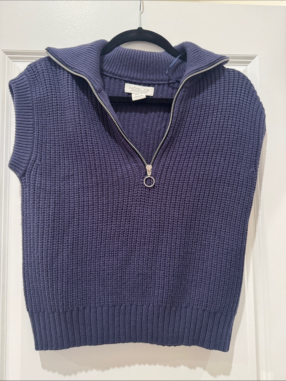 Rachel Zoe Dark Navy Sleeveless Zip V-Neck Sweater Vest